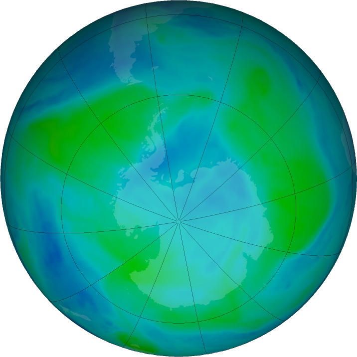 Antarctic ozone map for 03 February 2023